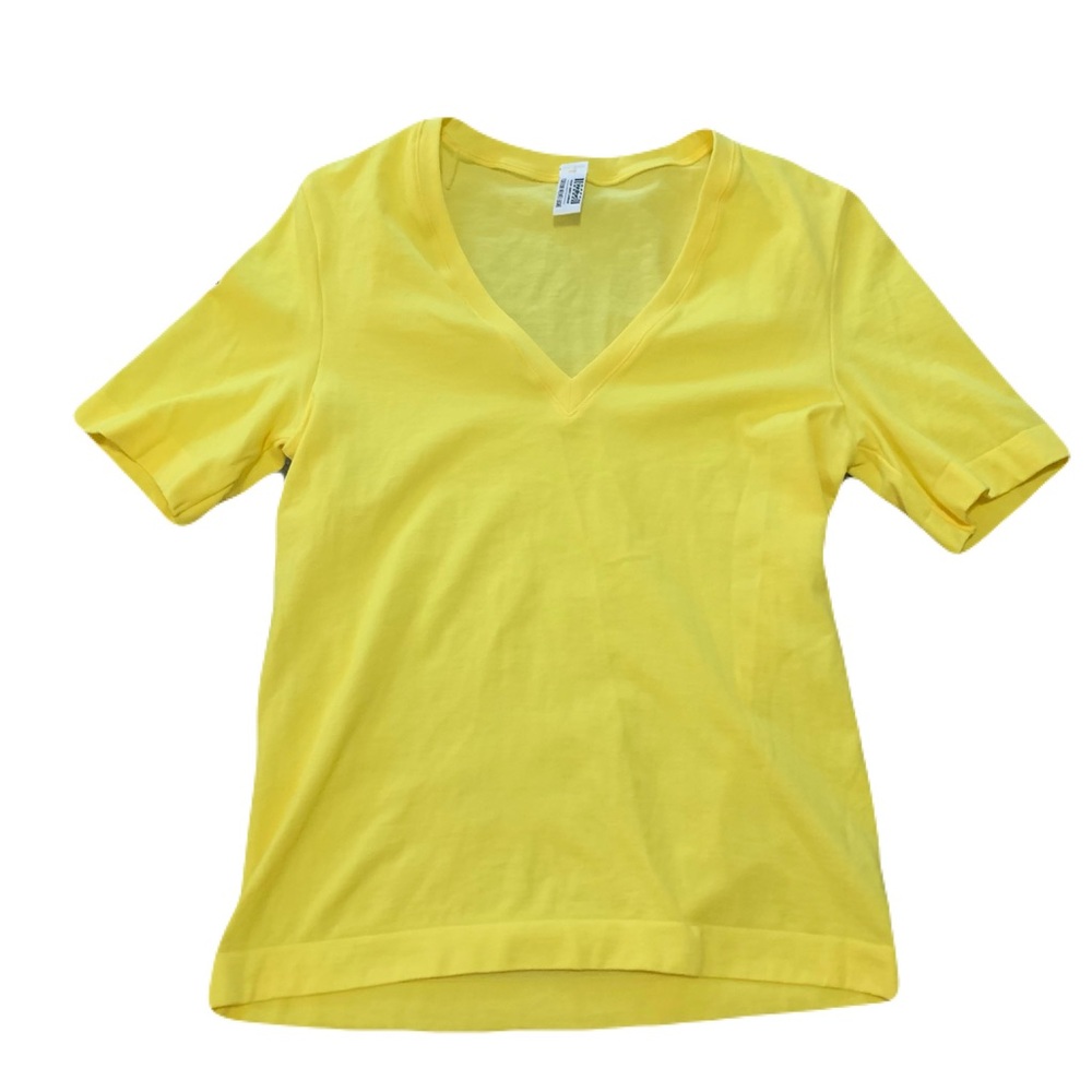 Wolford Women’s XS Bright Yellow V Neck Cotton Velvet Light Stretch Knit Top